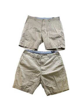 Two Polo Ralph Lauren Chino Shorts Mens 42 Big Beige Flat Front Casual Stretch